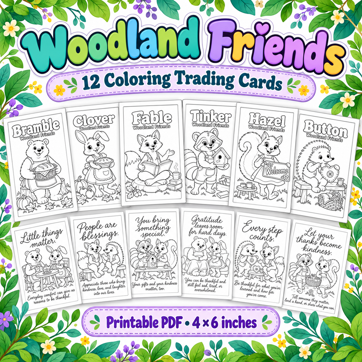 Woodland Friends – Friendsgiving Book & Trading Cards Bundle (Printable PDFs)